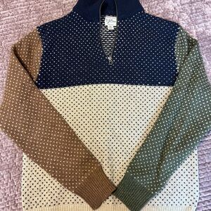 J. Crew Men’s Colorblock Half-Zip Sweater in Navy, Cream, Brown & Green